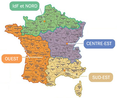 Carte de France - Secteurs géographiques Robin Pépinières