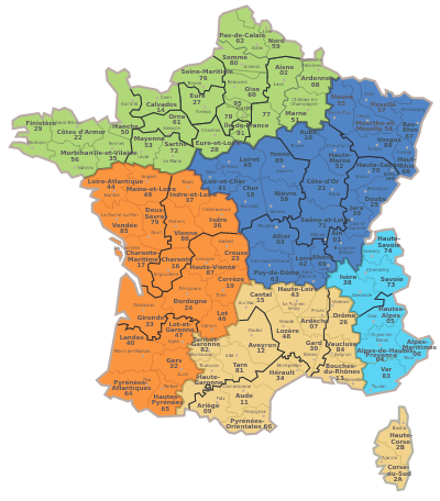 Carte de France - Secteurs géographiques Robin Pépinières