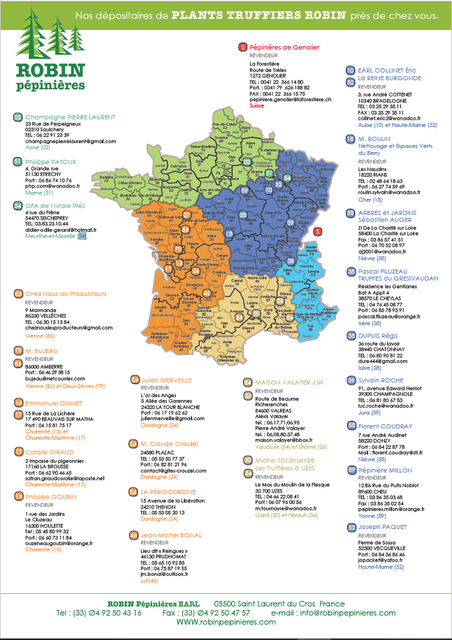 Carte des magasins dépositaires des produits et plants ROBIN