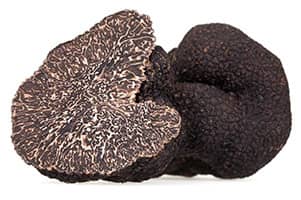 the Burgundy truffle and its dark brown flesh