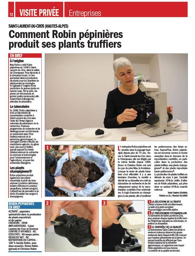 Page 1 article du DL dans les coulisse de la production des plants truffiers Robin